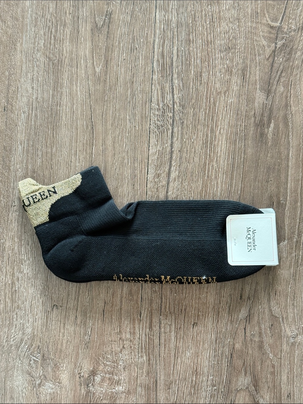 Alexander McQueen Black‎ Gold Logo Ankle Socks Made in Italy NWT One Size